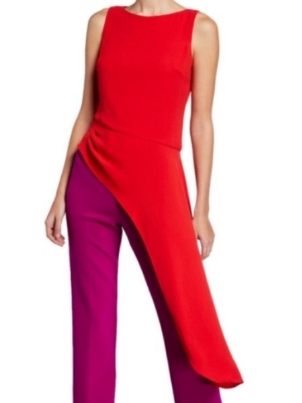 Trina Turk Red Asymmetrical Sleeveless Top Size Small